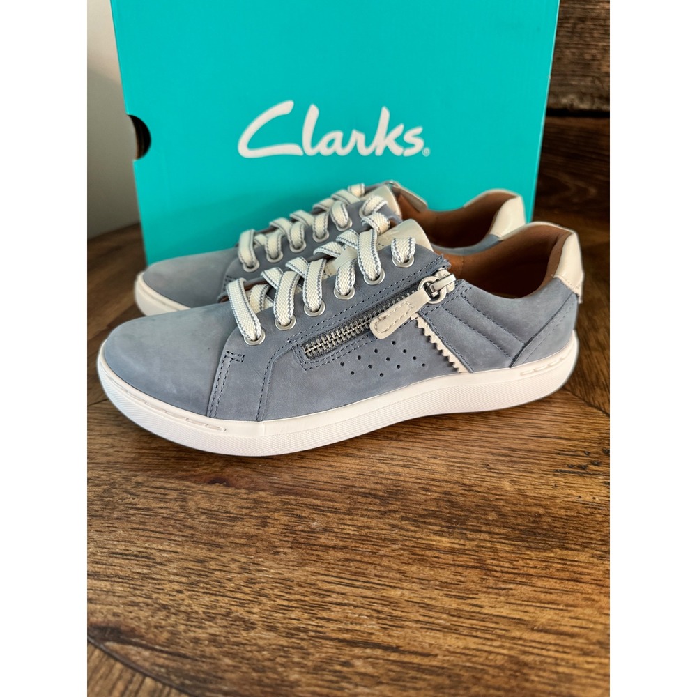 Clarks Nalle‎ Zen Blue Nubuck Leather Side Zip Sneakers Womens 8 26187297